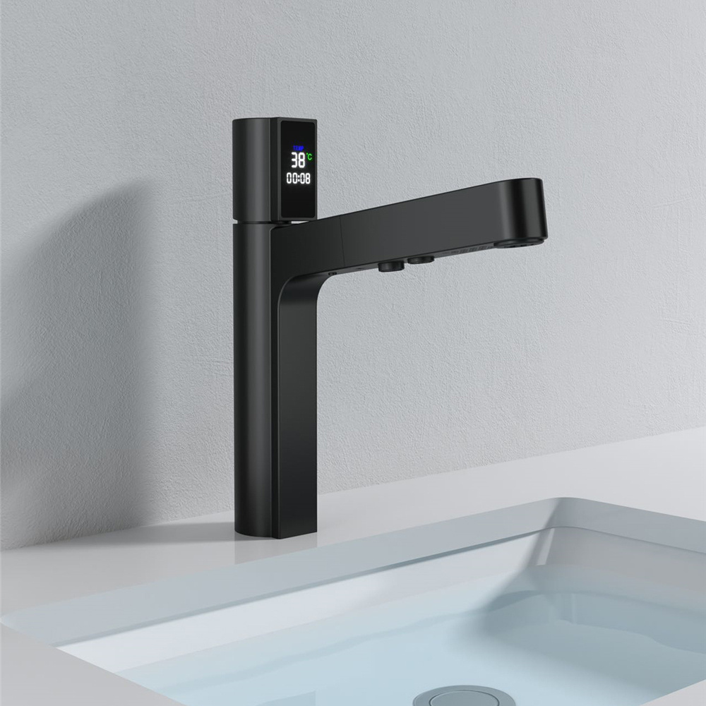 Modern LED Temperature Digital Display Hot Cold Water Mixer Tap Smart Bathroom White Black Wash Basin Faucet