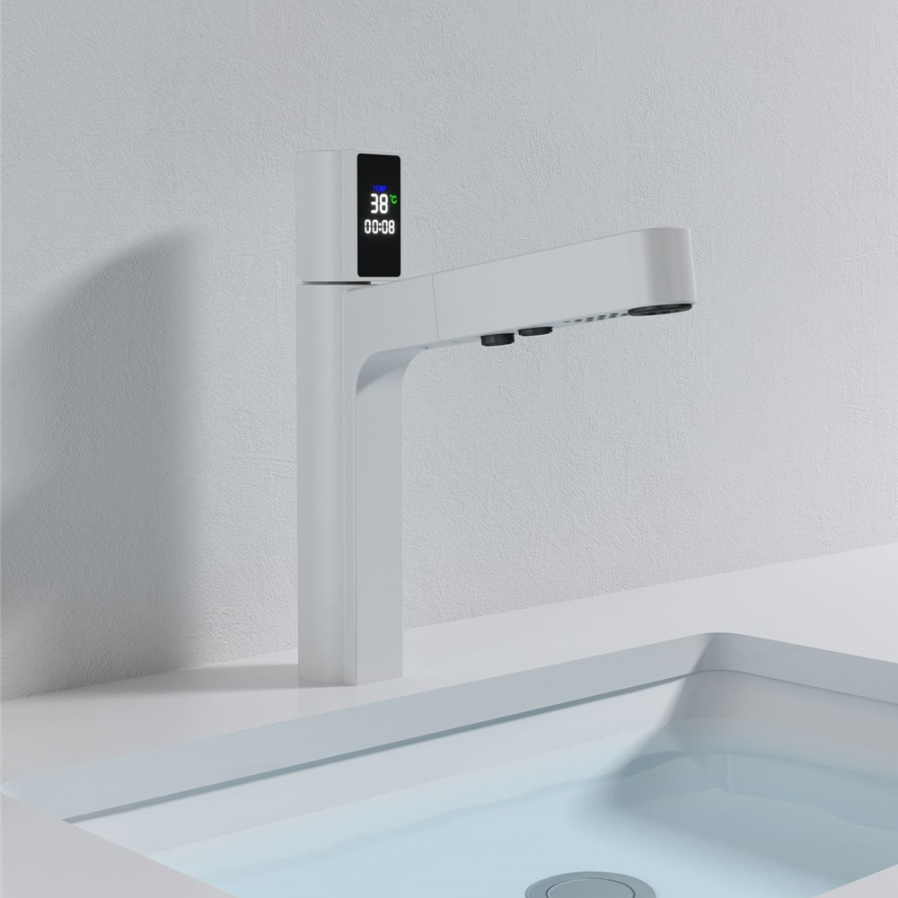 Modern LED Temperature Digital Display Hot Cold Water Mixer Tap Smart Bathroom White Black Wash Basin Faucet