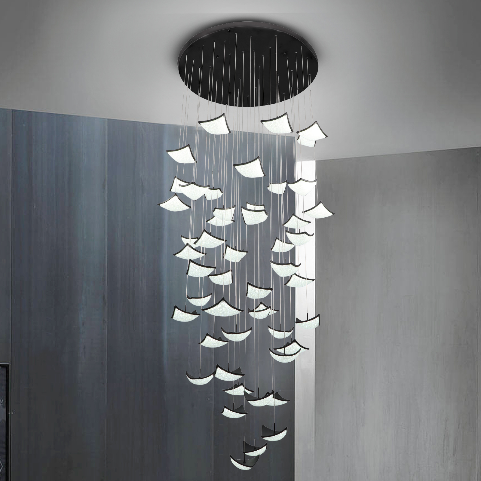 Modern Led Chandelier Staircase Height Adjustable Spiral Raindrop Dimmable Ceiling Pendant Light for Entryway Foyer Living Room