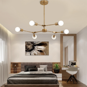 Modern Sputnik Chandelier Light Fixture Mid Century Ceiling Black and Gold Pendant Light for Kitchen Bedroom