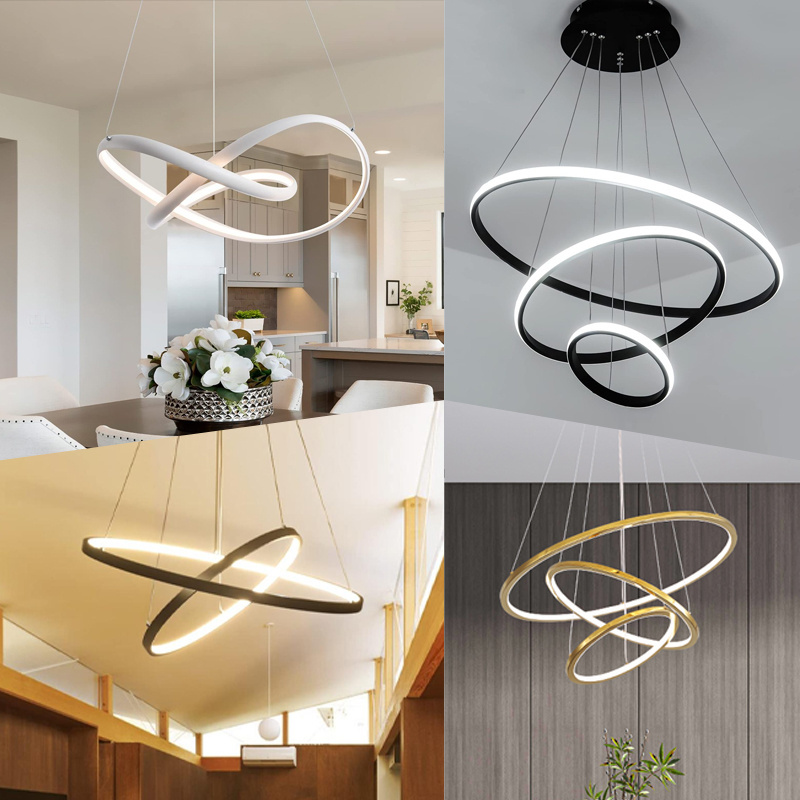 Indoor Lighting Modern Restaurant Ceiling Decoration Luxury Circle Ring LED Chandeliers Pendant Lights for Living Room