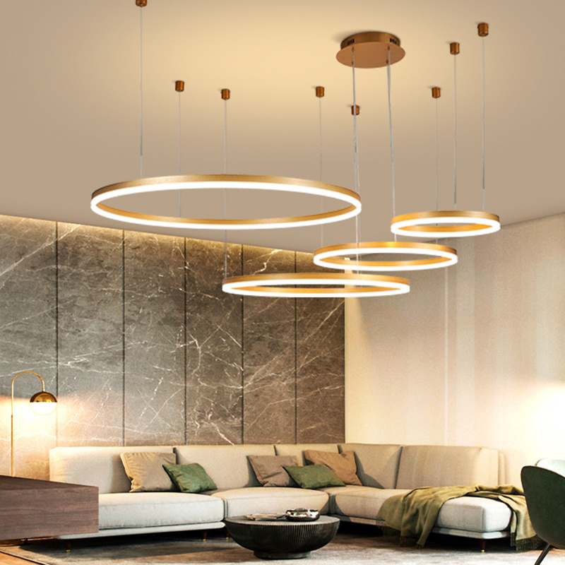 Indoor Lighting Modern Restaurant Ceiling Decoration Luxury Circle Ring LED Chandeliers Pendant Lights for Living Room