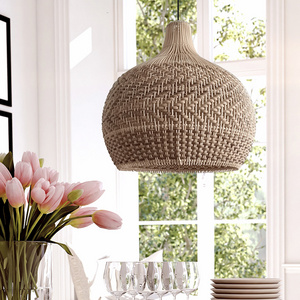 Wholesale Woven Basket Shade Bamboo Lamp Pendant Light Fixtures Ceiling Hanging with Adjustable Cord Chandelier