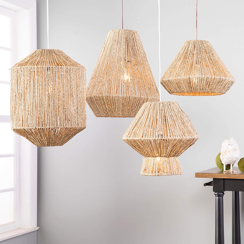 Wholesale Woven Basket Shade Bamboo Lamp Pendant Light Fixtures Ceiling Hanging with Adjustable Cord Chandelier