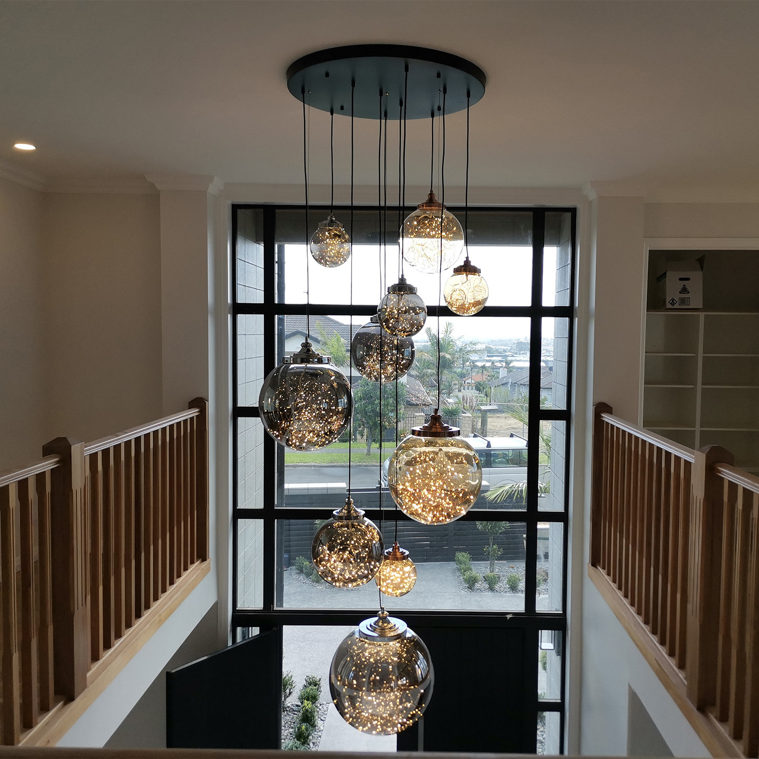 MEIYUN Globe Star Coloured Glass High Ceiling Pendant Light Modern for Staircase