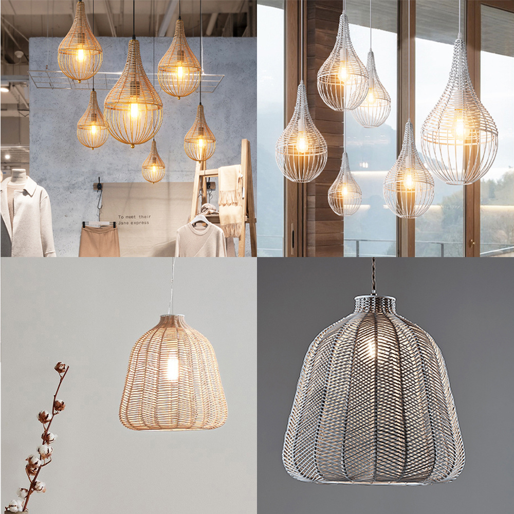 Farmhouse Design Teahouse Home Decor Rattan Lighting Wooden Pendant Lamp Natural Handmade for Restaurant