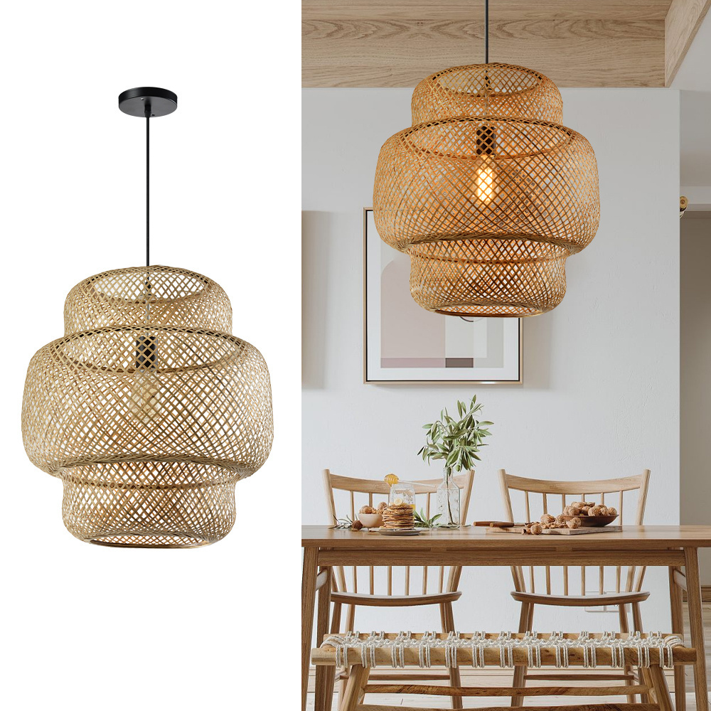 Farmhouse Design Teahouse Home Decor Rattan Lighting Wooden Pendant Lamp Natural Handmade for Restaurant