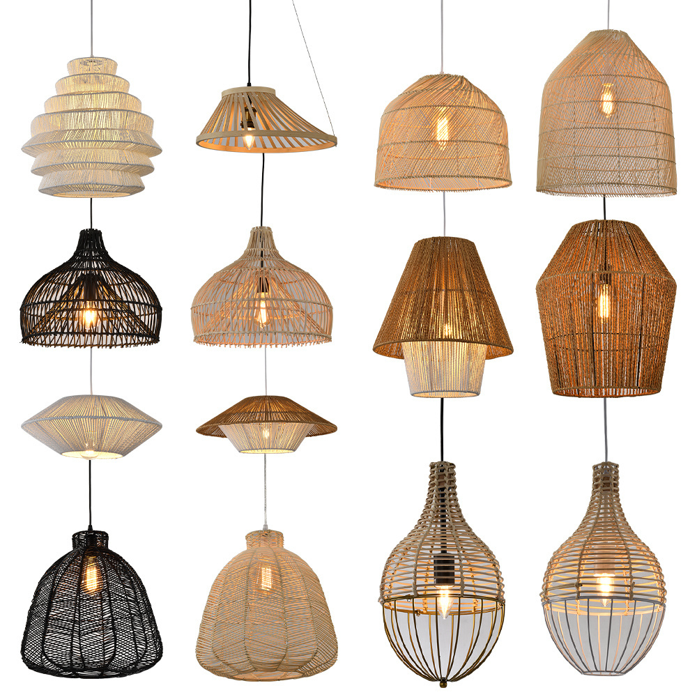 Farmhouse Design Teahouse Home Decor Rattan Lighting Wooden Pendant Lamp Natural Handmade for Restaurant