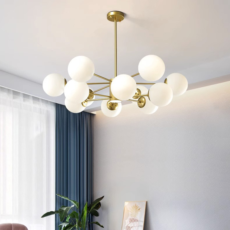 Modern Farmhouse Sputnik Chandelier Branch Height Adjustable Mid Century Glass Globes Classic Vintage Pendant Light Fixture