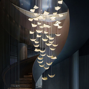 Modern Led Chandelier Staircase Height Adjustable Spiral Raindrop Dimmable Ceiling Pendant Light for Entryway Foyer Living Room