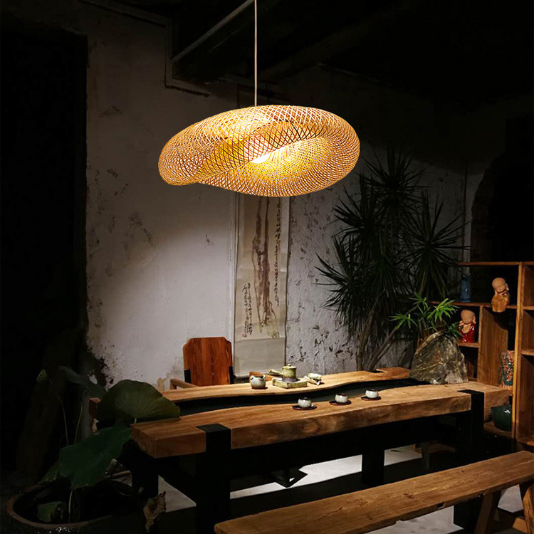 Wholesale Handmade Wicker Hanging Lamps Rattan Art Pendant Light Chandeliers Kitchen Island Mimbre Lampara Bamboo Weave Lamp