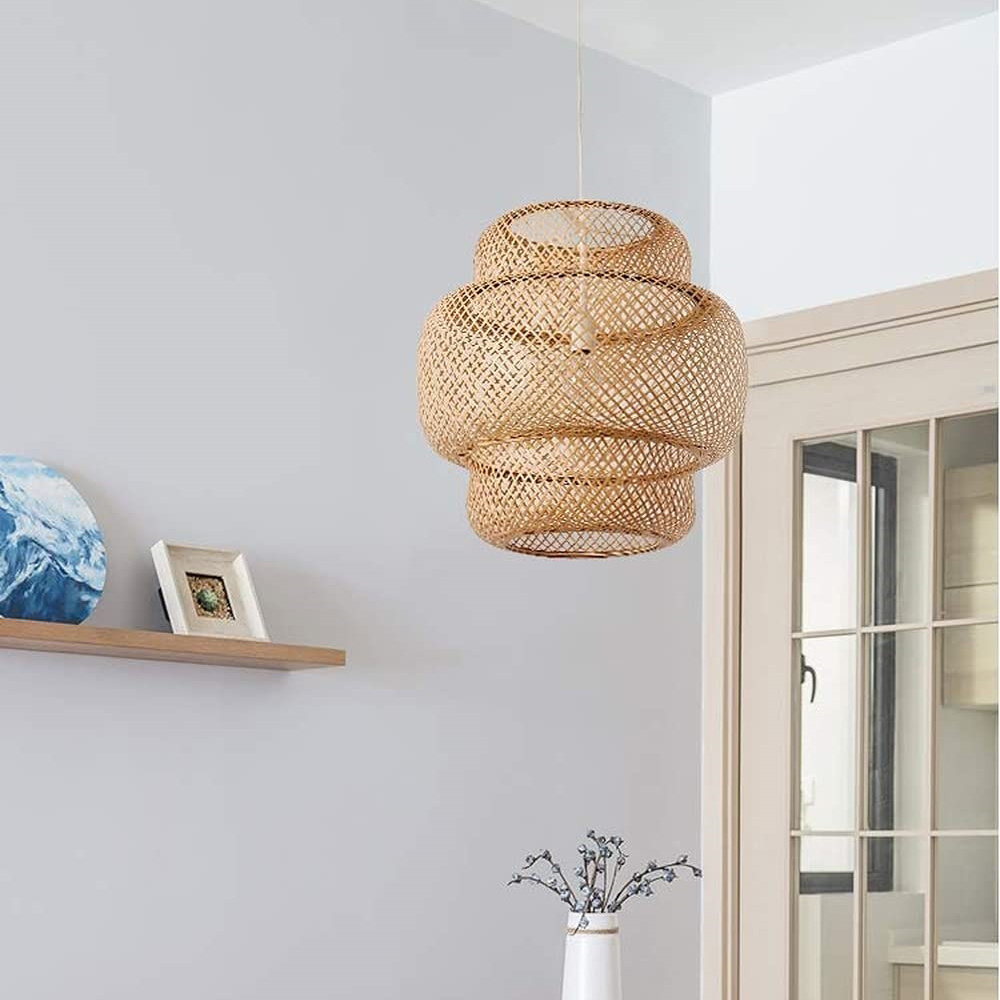 Indoor Decorative Handwoven Bamboo Pendant Lamp Light Hanging Natural Chandeliers for Farmhouse Kitchen