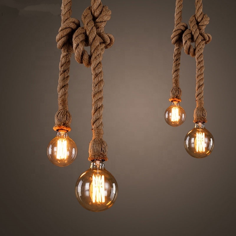 Retro Creative Led Hemp Rope Pendant Lamp Loft Industrial Kitchen Lighting Fixture