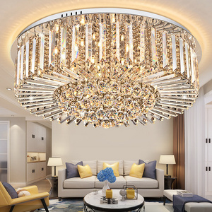 Modern Elegant Hotel Living Room Mini Chrome Flush Mount Round K9 Crystal Ceiling Lamp Light Fixtures