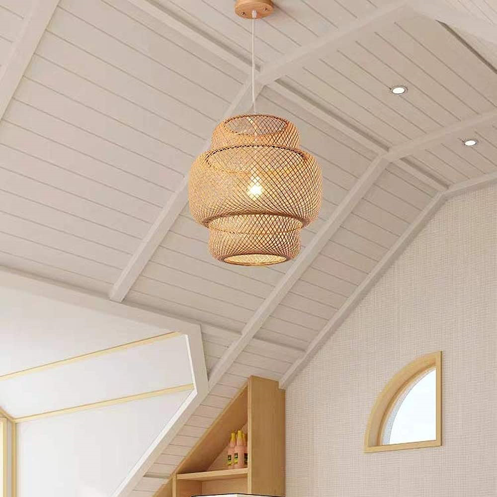 Indoor Decorative Handwoven Bamboo Pendant Lamp Light Hanging Natural Chandeliers for Farmhouse Kitchen