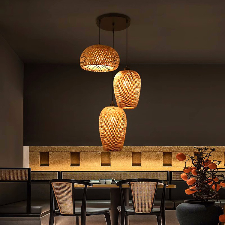 Wholesale Handmade Wicker Hanging Lamps Rattan Art Pendant Light Chandeliers Kitchen Island Mimbre Lampara Bamboo Weave Lamp