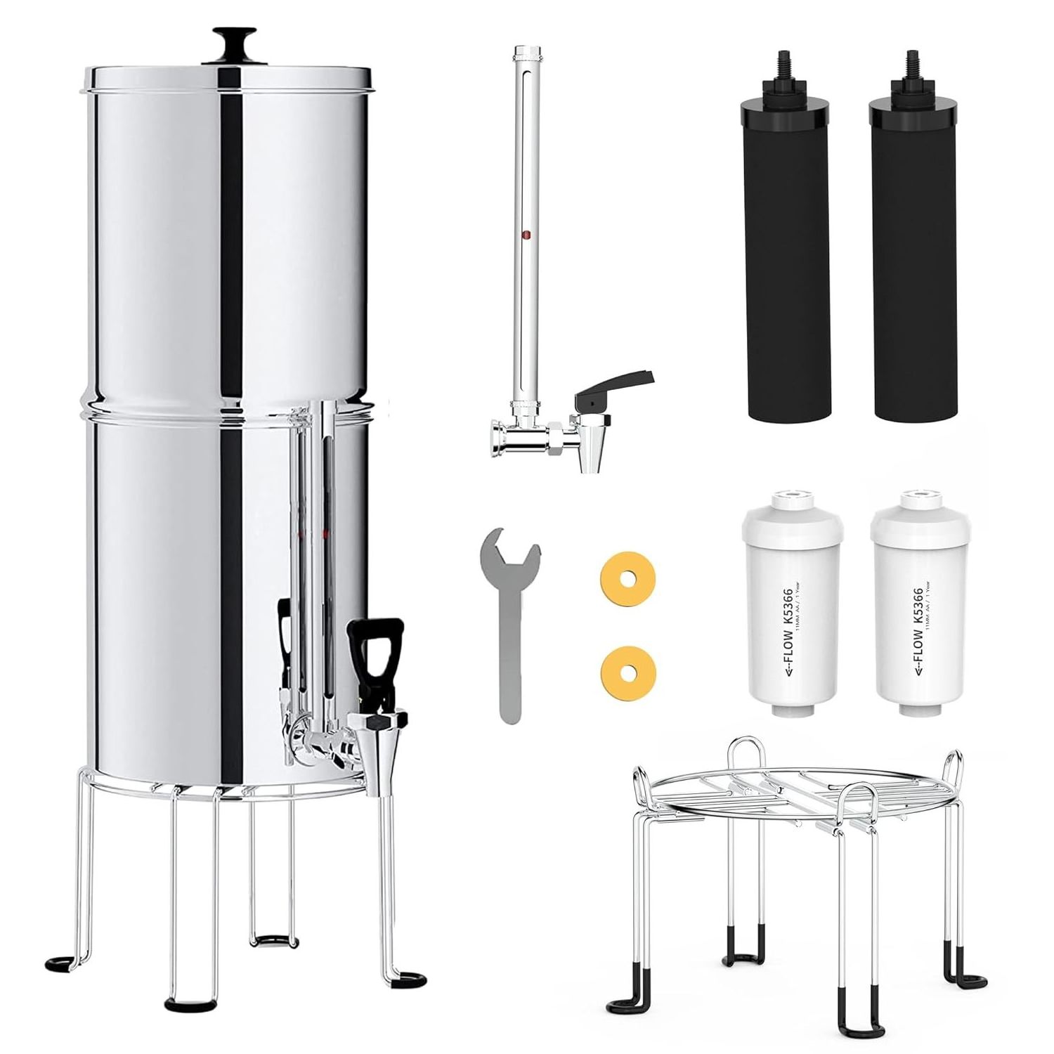 MZL TDS Gravity-fed Water Filter System, 2.25 Gallon Stainless Steel Countertop System with 2 Ceramics Filters Washable Filters