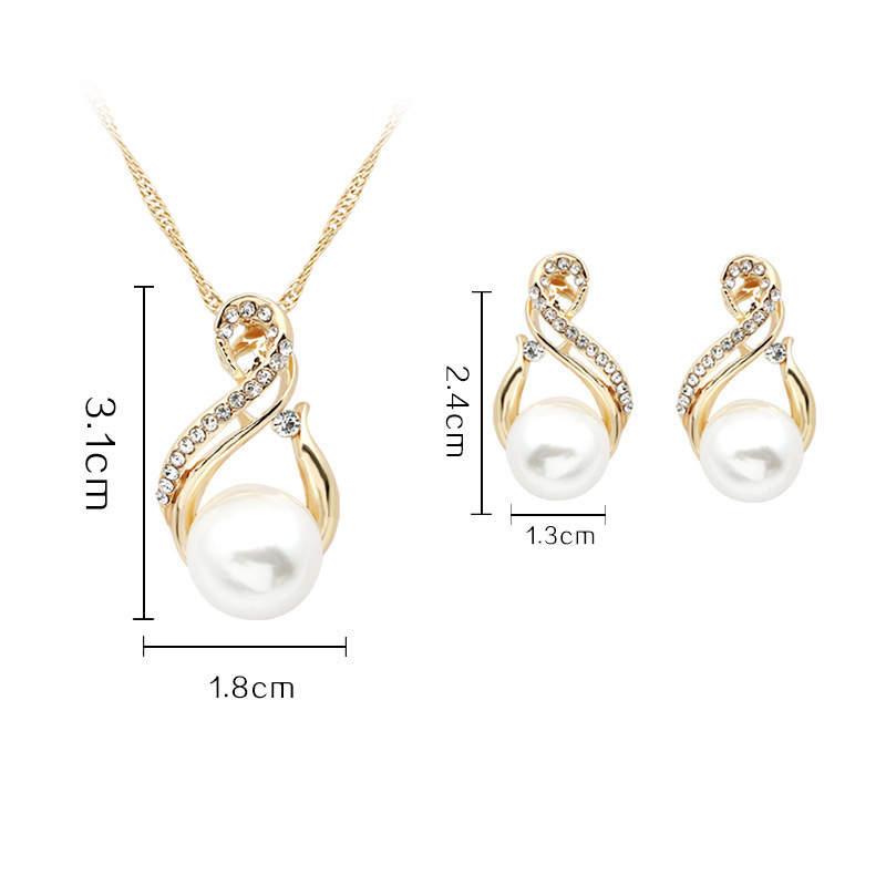 Fashion Women Wedding Pearl Pendant Earrings Necklace Sets Simple 18k Gold Plated Bridal Pearl Jewelry Sets