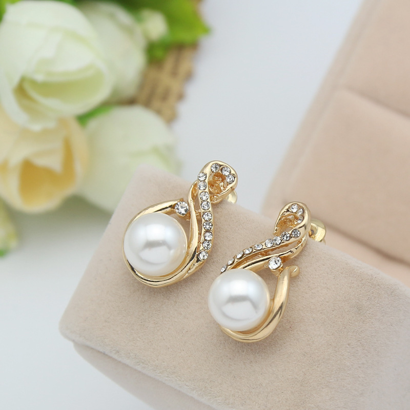 Fashion Women Wedding Pearl Pendant Earrings Necklace Sets Simple 18k Gold Plated Bridal Pearl Jewelry Sets