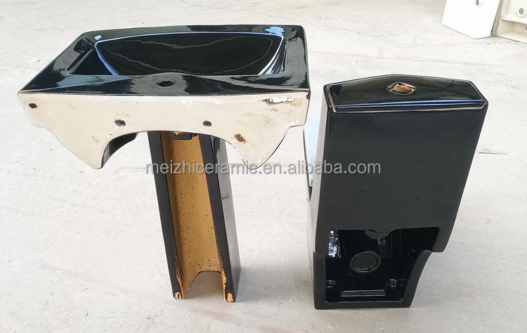 Sanitary ware diamond shape  toilet black with gold plated line toilet and sink combined bathroom