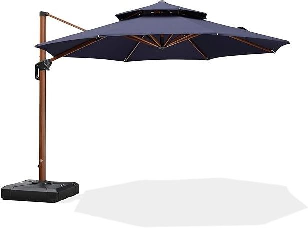 10 Feet Double Top Deluxe Wood Pattern Square Patio Umbrella Offset Hanging Umbrella