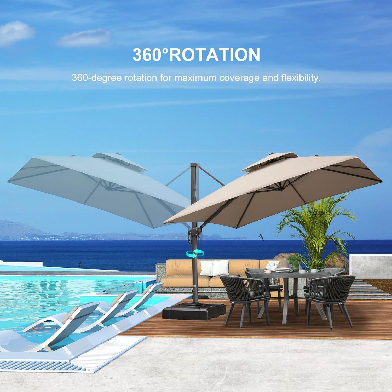 10ft cantilever patio umbrella made in China 360 rotation and built-in tilt outdoor umbrellas