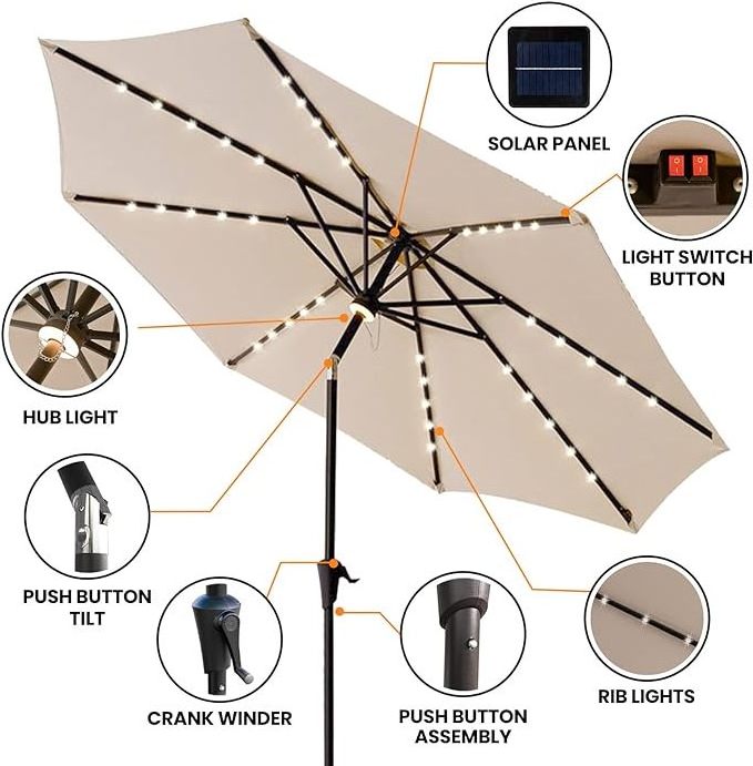 Sun Waterpoof parasol Hanging Market Umbrellas bali umbrella with solar led lights