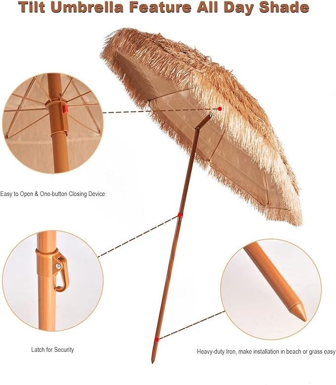 10FT Large Size Umbrella Beach Tiki Sun Shade Umbrella Waterproof Hawaiian  Straw Hula Beach Umbrella Patio Used Straw PP Materi