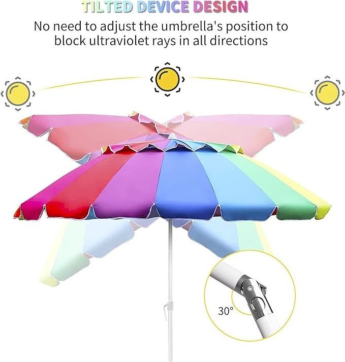 7' Heavy Duty Portable Beach Umbrella with Sand Anchor Adjustable Height Air Vent Aluminum Sun Shelter for Patio Garden Outdoor