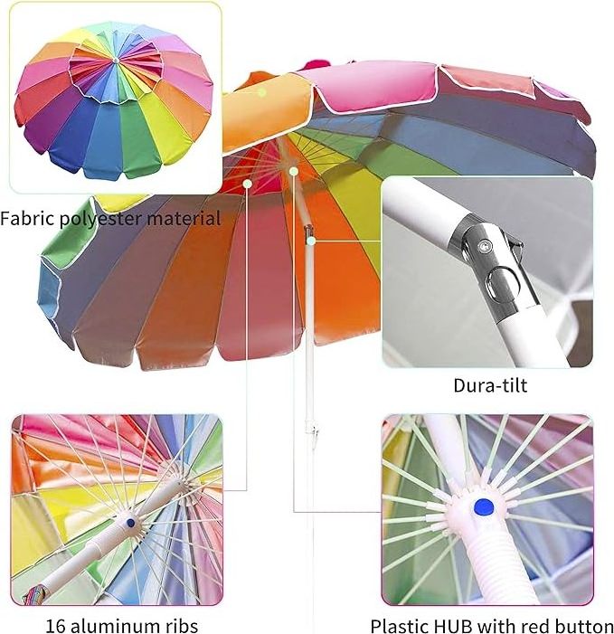 7' Heavy Duty Portable Beach Umbrella with Sand Anchor Adjustable Height Air Vent Aluminum Sun Shelter for Patio Garden Outdoor