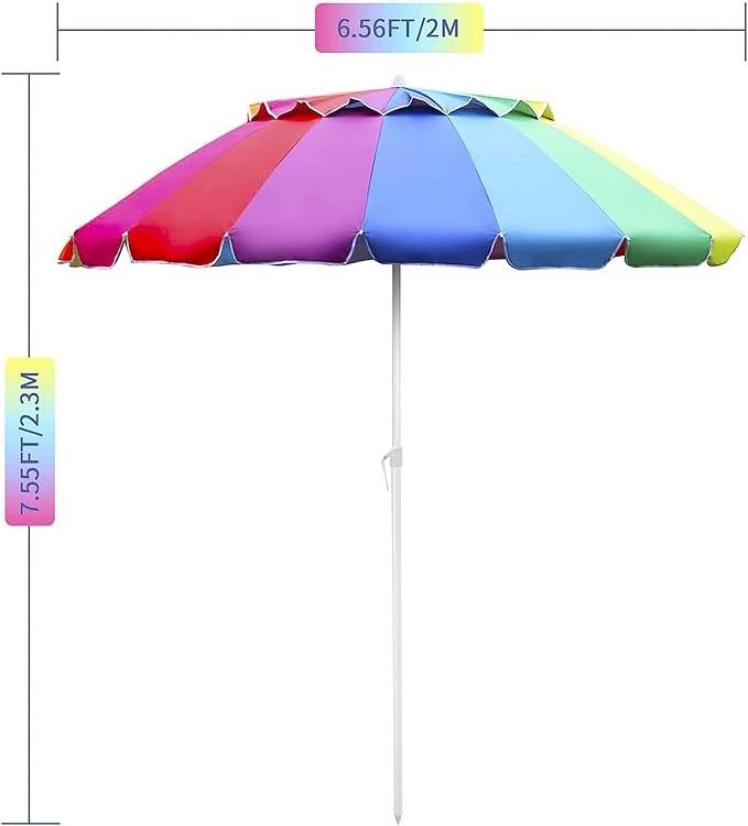 7' Heavy Duty Portable Beach Umbrella with Sand Anchor Adjustable Height Air Vent Aluminum Sun Shelter for Patio Garden Outdoor