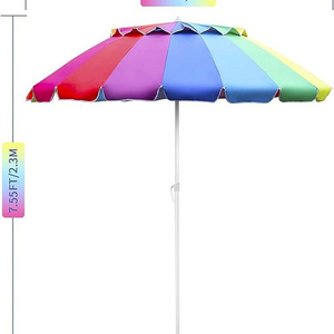 7' Heavy Duty Portable Beach Umbrella with Sand Anchor Adjustable Height Air Vent Aluminum Sun Shelter for Patio Garden Outdoor