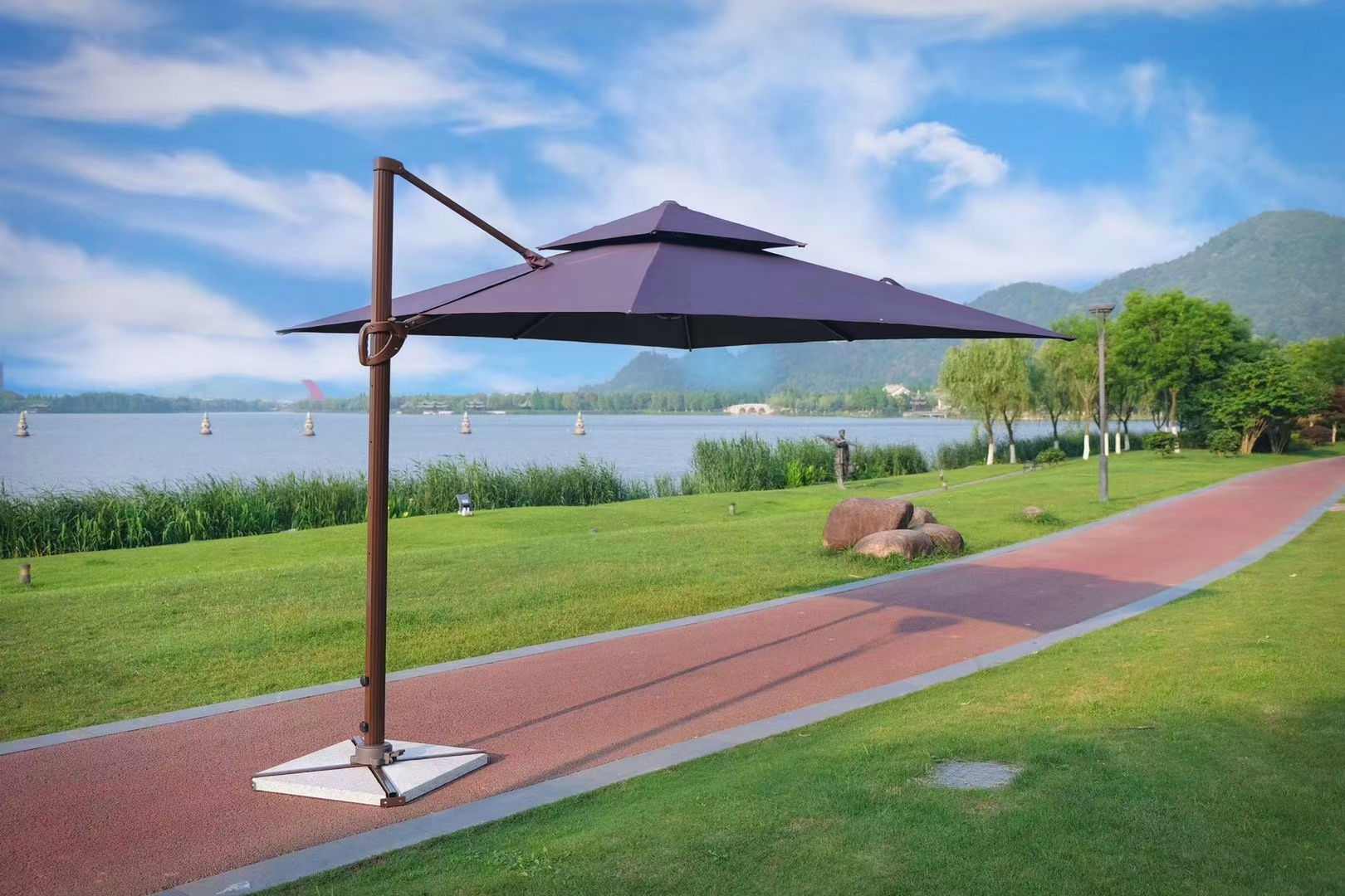 Large Aluminum Outdoor Garden Fringe Sun Parasols Striped Luxury Beach Pagoda Patio Umbrella