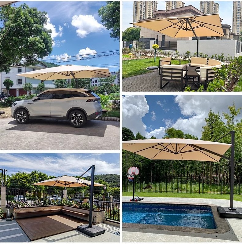 Outdoor 3*4m 3.5m luxurious garden patio umbrella with led light bar solar panel umbrella