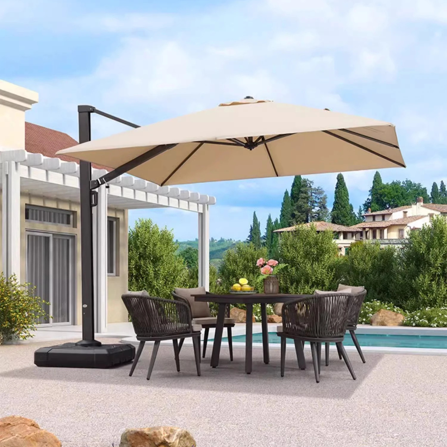 Outdoor 3*4m 3.5m luxurious garden patio umbrella with led light bar solar panel umbrella