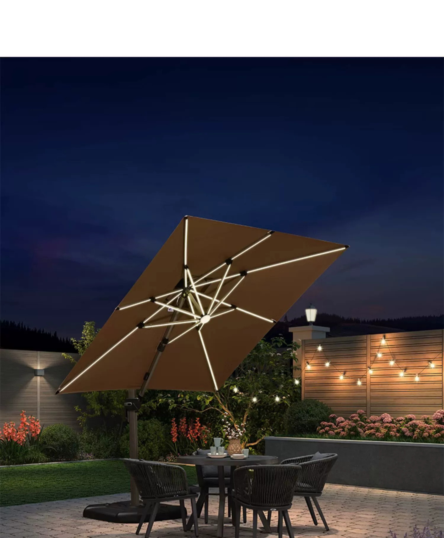 Outdoor Patio Umbrella Offset Big Square Cantilever Umbrella 3m With LED Light For Garden Bench