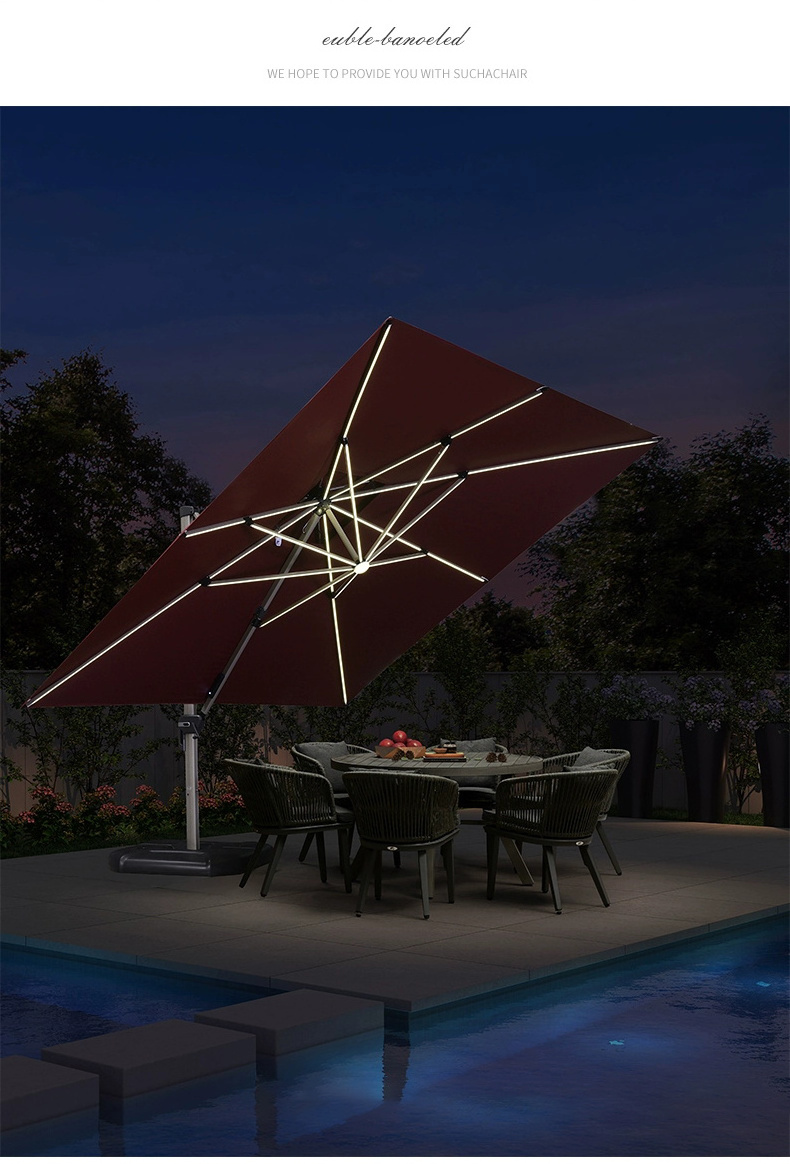 Outdoor Patio Umbrella Offset Big Square Cantilever Umbrella 3m With LED Light For Garden Bench