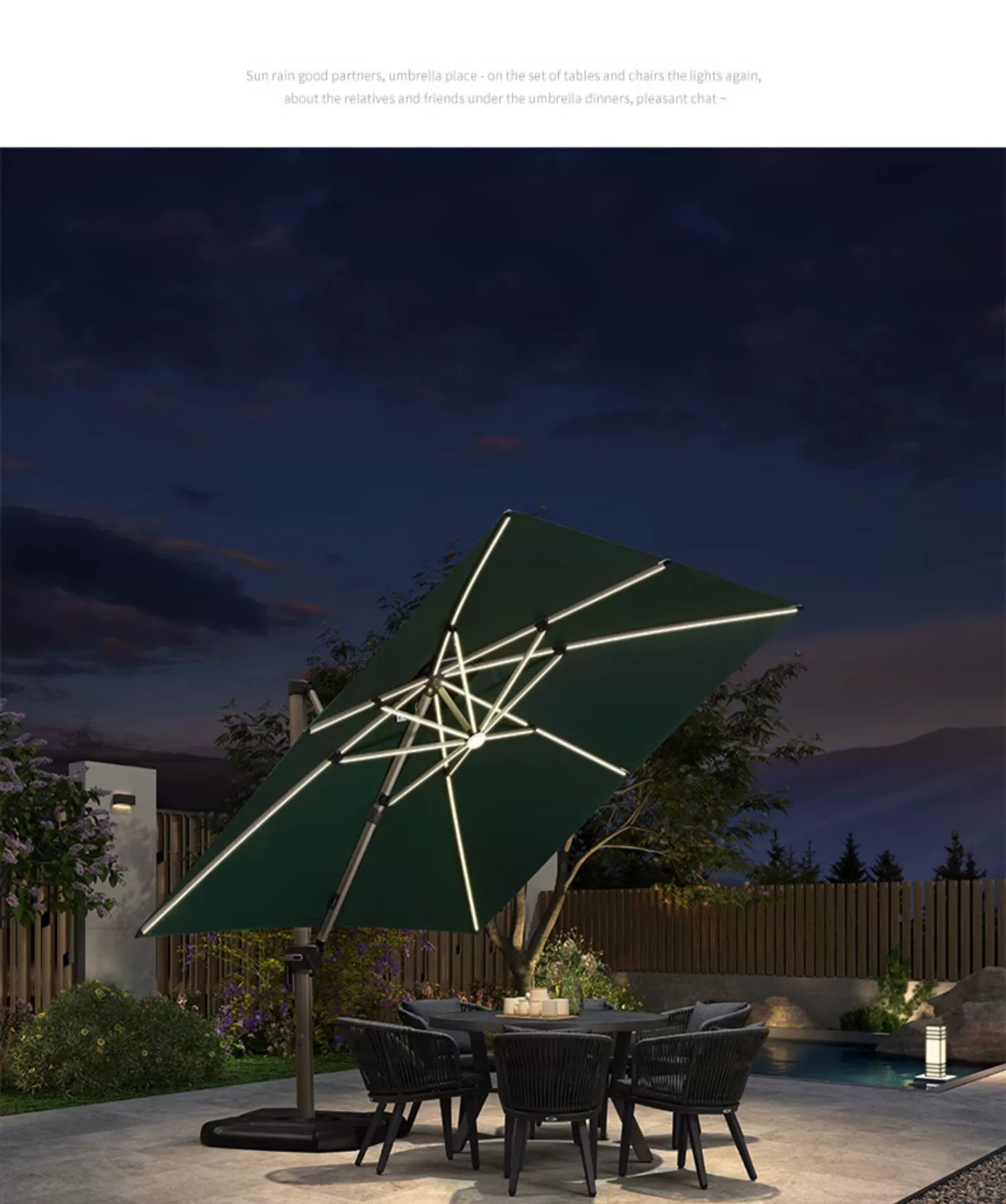 Outdoor Patio Umbrella Offset Big Square Cantilever Umbrella 3m With LED Light For Garden Bench