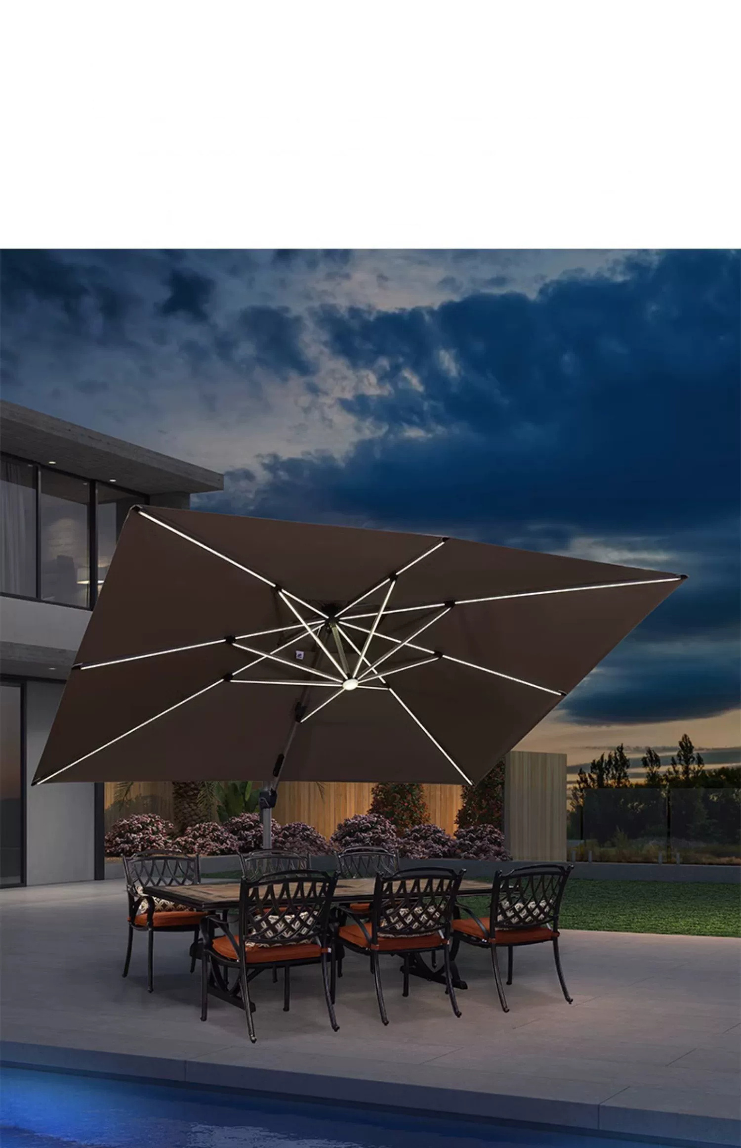 Outdoor Patio Umbrella Offset Big Square Cantilever Umbrella 3m With LED Light For Garden Bench