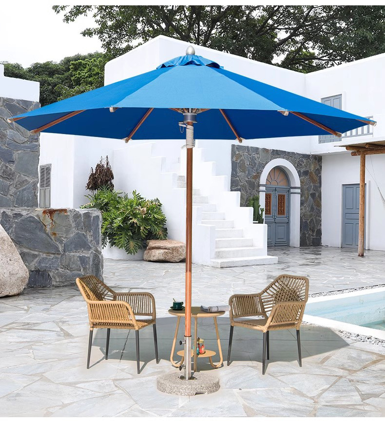 Outdoor Beach Hotel Swimming Pool Garden Wood Print Beach Umbrella Parasol With Tilt And Crank