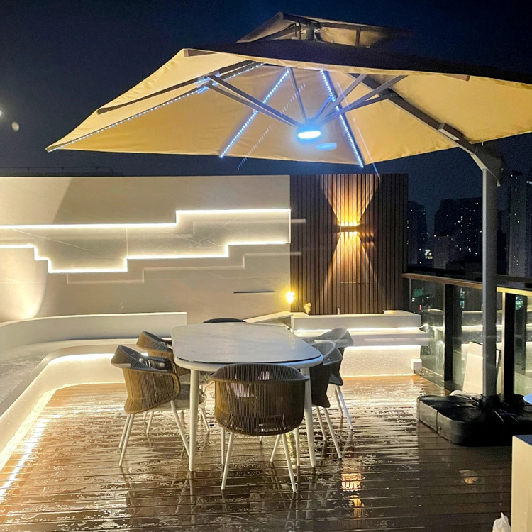 Aluminum furniture large right cantilever outdoor sun tiling garden replacement patio umbrella with LED solar panel