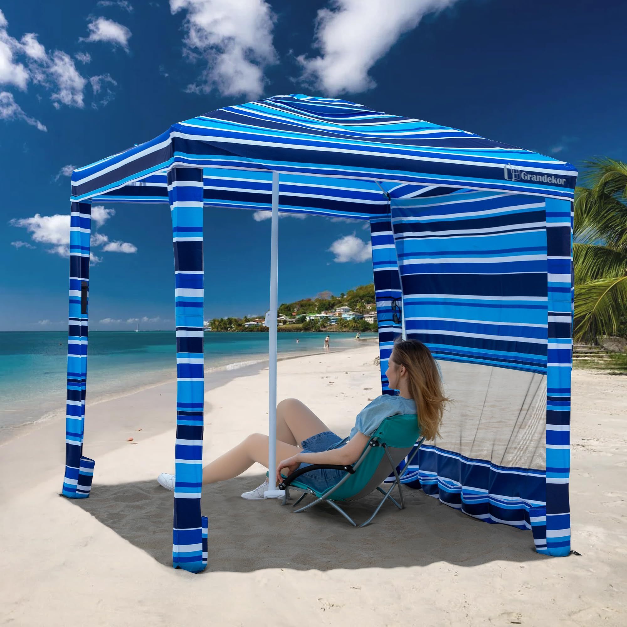 Wholesale Portable Square Shape Sunproof Waterproof Four Corner Tent Umbrella Outdoor Cool Beach Umbrella Cabana