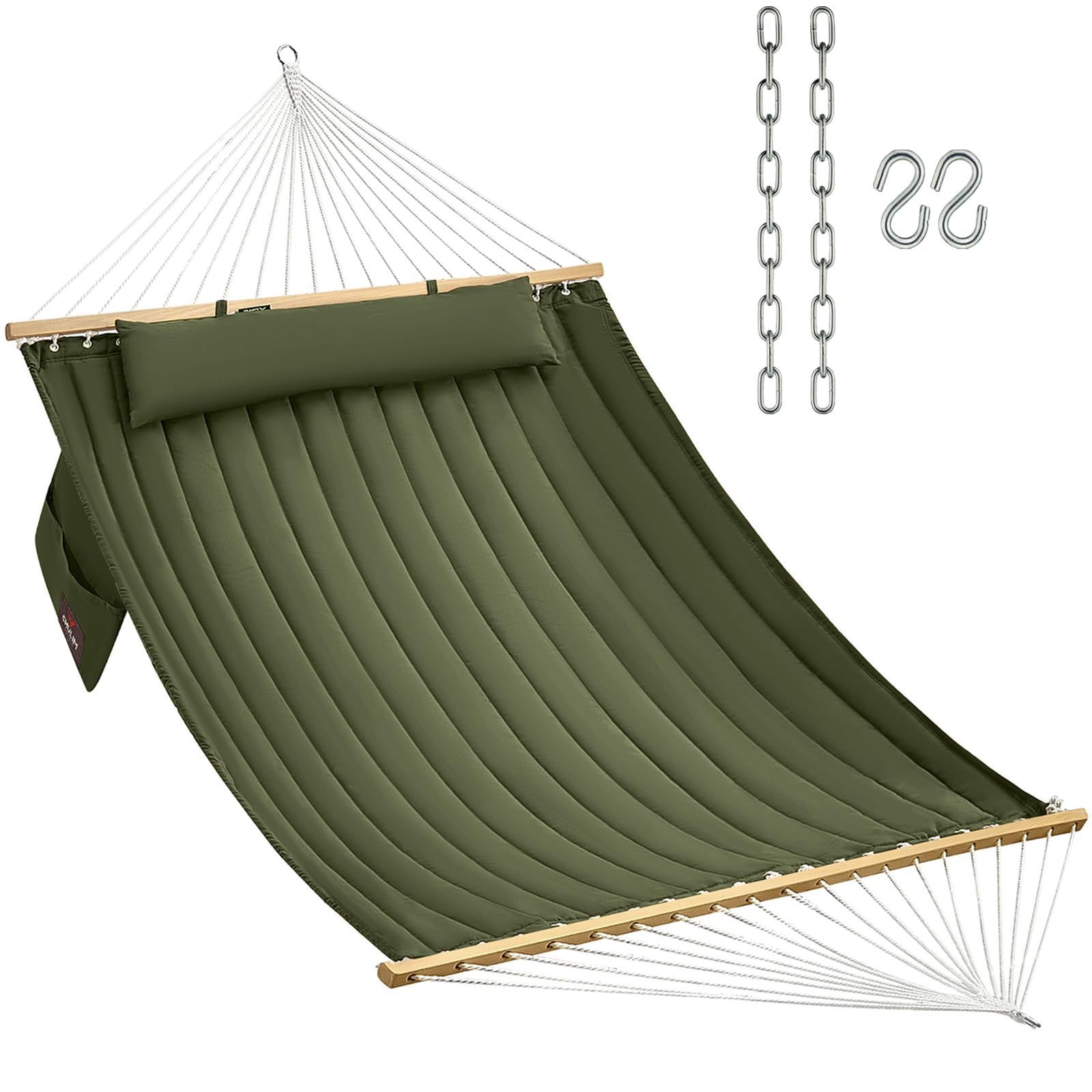 Factory Durable Quilted Swing Fabric Hammock With Stand And Detachable Poly Pillow