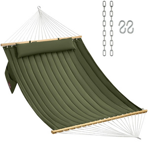 Factory Durable Quilted Swing Fabric Hammock With Stand And Detachable Poly Pillow