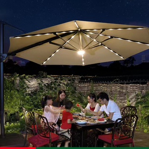 Outdoor Cafe High Quality Aluminum frame round Umbrella Parasol Garden Sun Shade Solar Powered LED