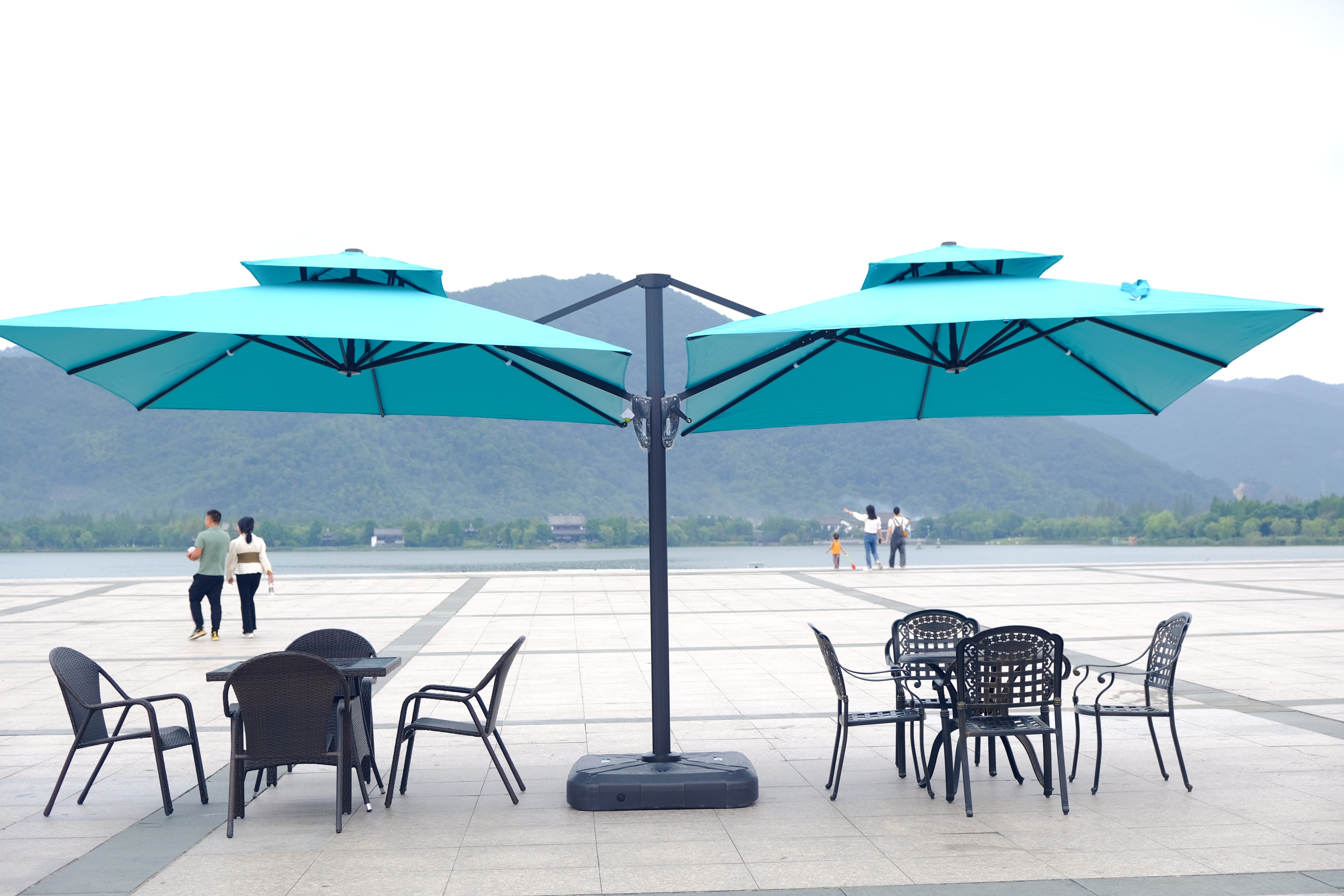 Twin Double-Sided Sunshade Garden Parasol Umbrella Aluminium Roman Double Umbrella