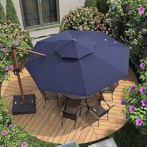 10 Feet Double Top Deluxe Wood Pattern Square Patio Umbrella Offset Hanging Umbrella