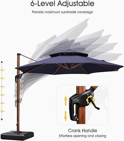 10 Feet Double Top Deluxe Wood Pattern Square Patio Umbrella Offset Hanging Umbrella