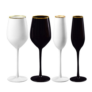 MEIZHILI Colored Wine Glasses Gold Champagne Crystal Lead Free Wedding Rimmed Black and White American Style 210-450ml