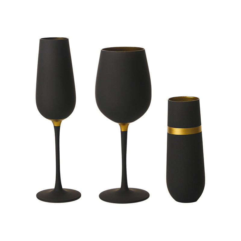 MEIZHILI Matte Black & Gold Wine Glass Set of 6 Elegant Anniversary Wine Glasses European Style Glassware Set Party Crystal